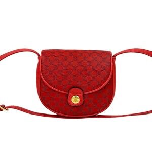 CELINE Vintage Macadam Leather Mini Shoulder Bag/Pochette/Sacoche in Red 83375